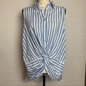 She + Sky Blue White Striped Top L